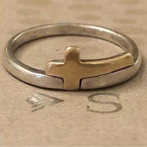 Rare Silpada Sterling Silver 9K Gold Overlay Cross Band Ring Size 8